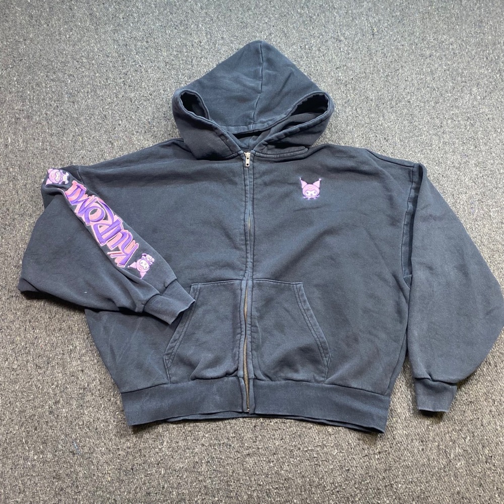 Forever 21 Kuromi Zip Hoodie Sz M Womens Black Sanrio Streetwear Cropped Graphic